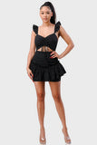 Sweetheart With Drawstring Bow Cutout Ruffled Flutter Sleeves Mini Dress