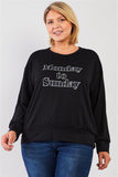Black "monday Sunday" Print Long Sleeve Relaxed Sweatshirt Top - Naughty Smile Fashion
