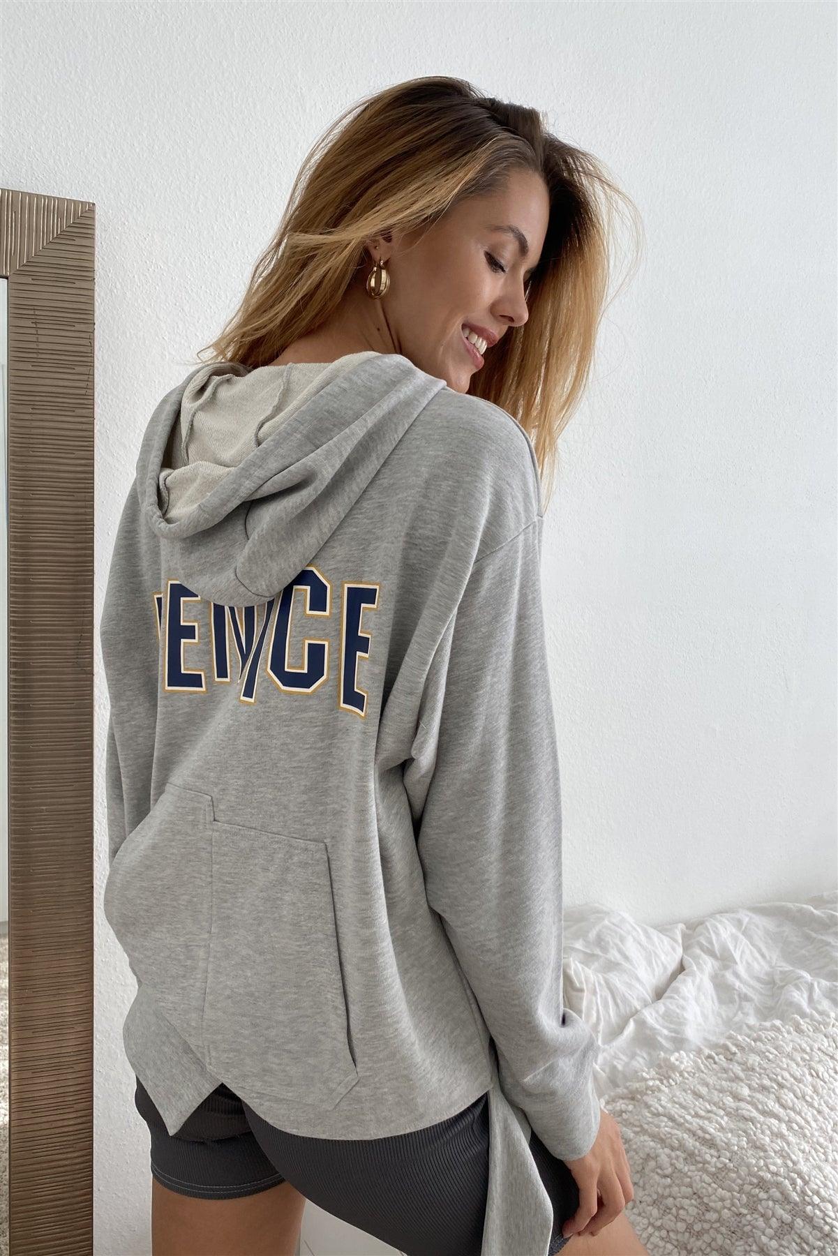 Uneven Hem Graphic "venice" Pullover Hoodie - Naughty Smile Fashion
