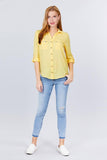 3/4 Roll Up Sleeve Pocket W/zipper Detail Woven Blouse Naughty Smile Fashion