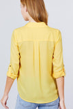 3/4 Roll Up Sleeve Pocket W/zipper Detail Woven Blouse Naughty Smile Fashion