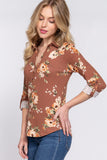 3/4 Roll Up Slv Notched Print Knit Top--women dress-Naughty Smile Fashion-Organic Corset Co-USA