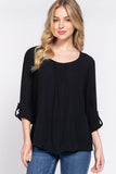 3/4 Roll Up Slv Pleated Blouse--women dress-Naughty Smile Fashion-Organic Corset Co-USA