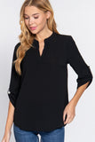 3/4 Roll Up Slv Woven Blouse--women dress-Naughty Smile Fashion-Organic Corset Co-USA
