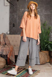 3/4 Slvs Mineral Washed Terry Knit Boxy Top Naughty Smile Fashion