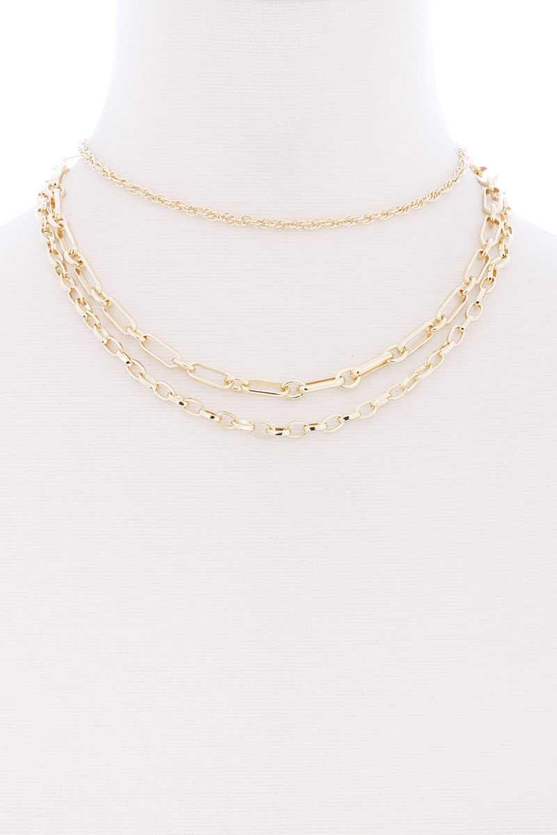 3 Layered Metal Chain Necklace Naughty Smile Fashion