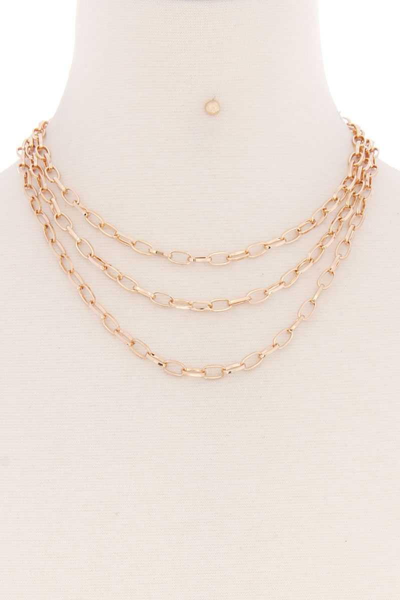 3 Simple Metal Chain Layered Necklace Naughty Smile Fashion