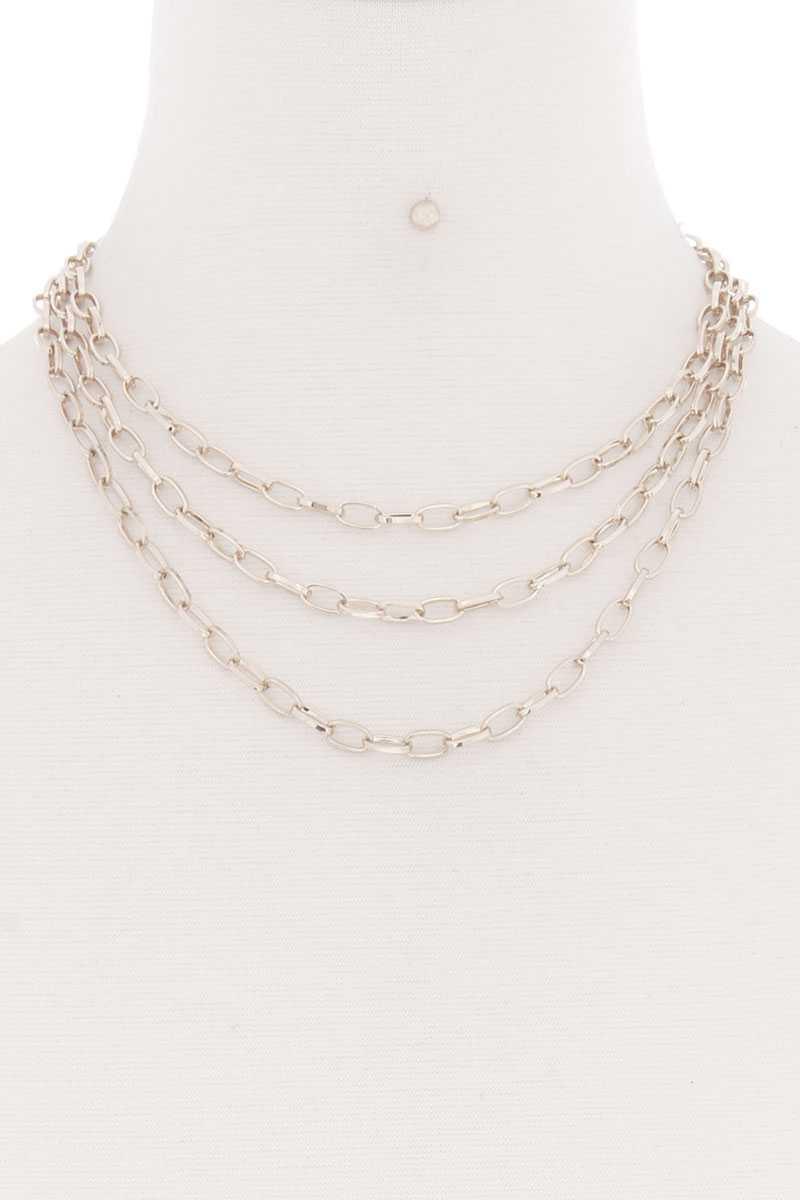3 Simple Metal Chain Layered Necklace Naughty Smile Fashion