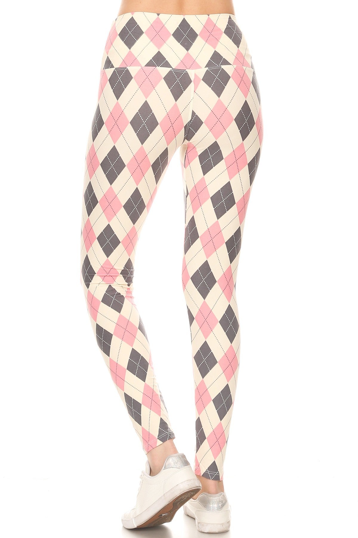 5-inch Long Yoga Style Banded Lined Argyle Printed Knit Legging With High Waist Naughty Smile Fashion