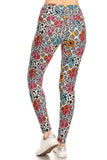 5-inch Long Yoga Style Banded Lined Damask Pattern Printed Knit Legging With High Waist Naughty Smile Fashion