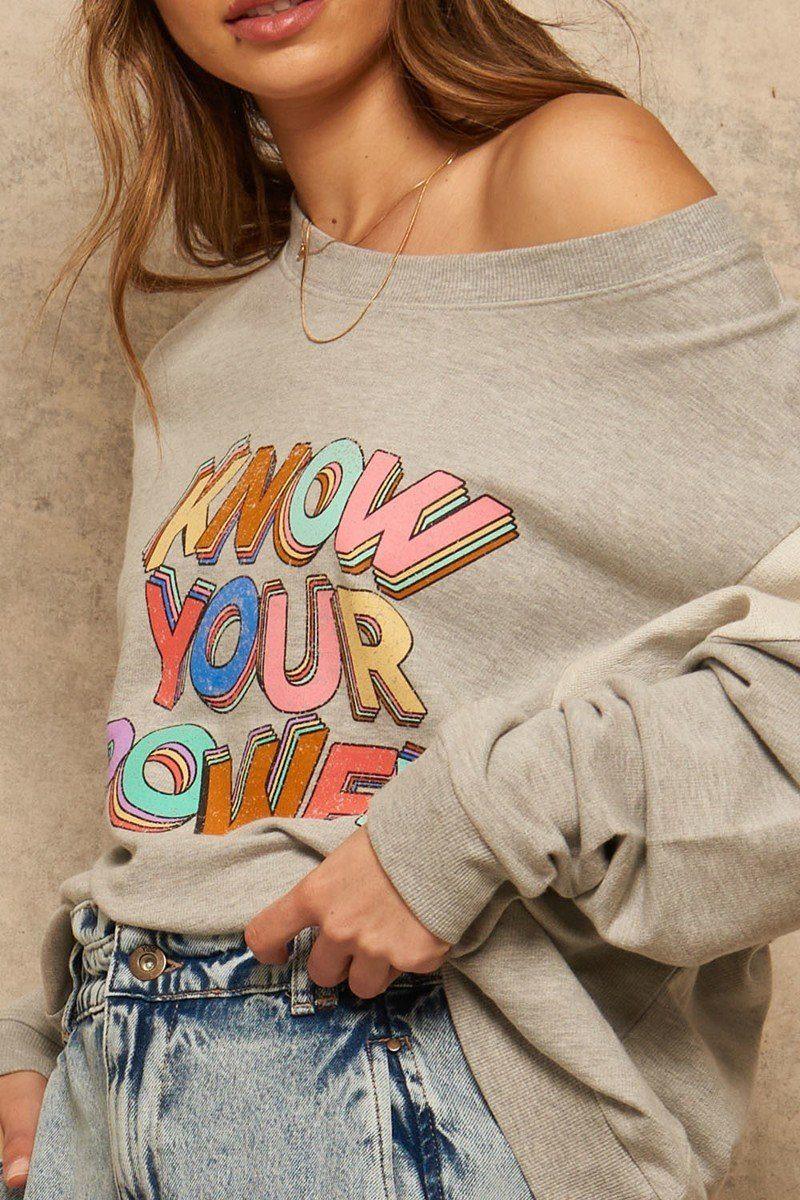 A French Terry Knit Graphic Sweatshirt Naughty Smile Fashion