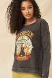 A Mineral Washed French Terry Graphic Sweatshirt Naughty Smile Fashion