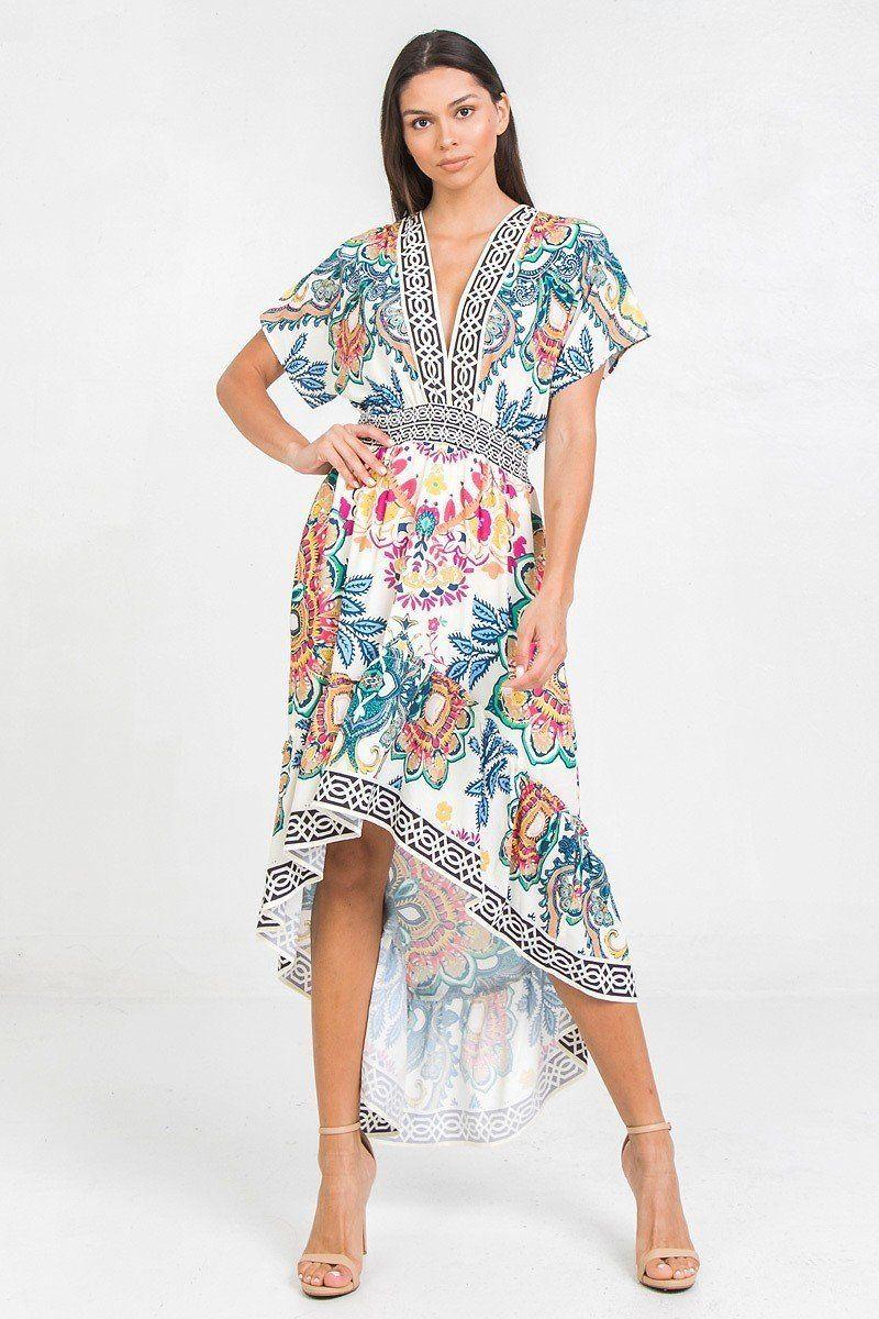 A Printed Woven Hi-lo Dress Naughty Smile Fashion