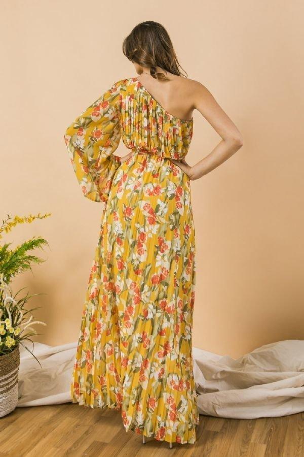 A Printed Woven One Shoulder Dress