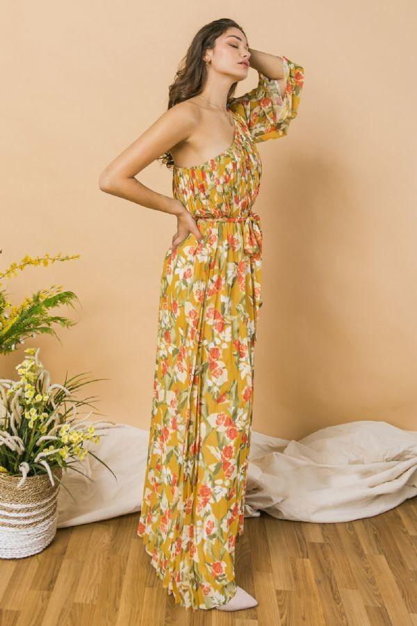 A Printed Woven One Shoulder Dress