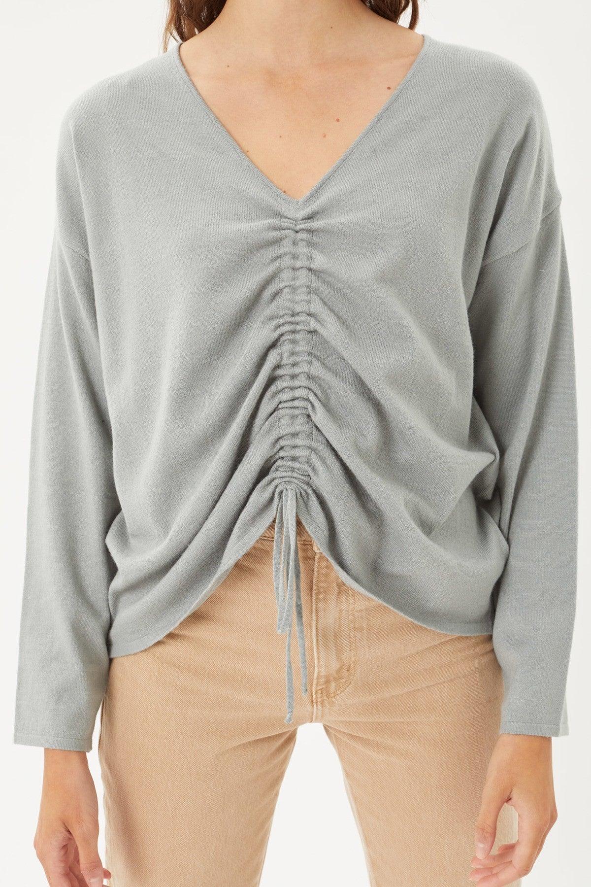 A V-neckline Drawstring Ruched Top Naughty Smile Fashion