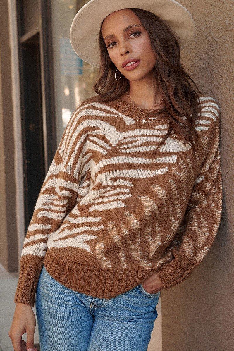 A Zebra Print Pullover Sweater Naughty Smile Fashion