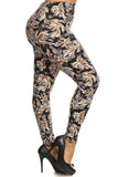 Abstract Leaf Print, Full Length Leggings In A Slim Fitting Style With A Banded High Waist