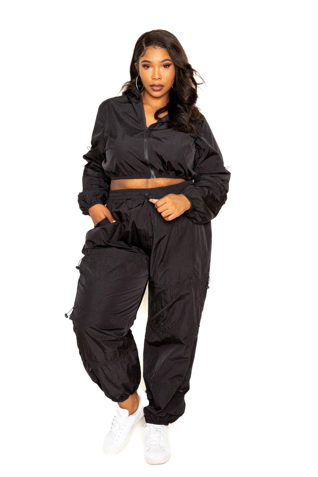 Active Zip Up Set With Cord Lock Detail Naughty Smile Fashion