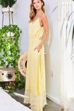 Adjustable Shoulder Strap Button Down Waist Elastic Bottom Contrast Lace Maxi Dress Naughty Smile Fashion