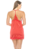 Amazing 2 Piece Satin Lace Trimmed Slip Set With Matching Thong