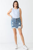 Baby Blue Chess Cage Print Cotton Blend Sleeveless Bodysuit--women dress-Naughty Smile Fashion-Organic Corset Co-USA