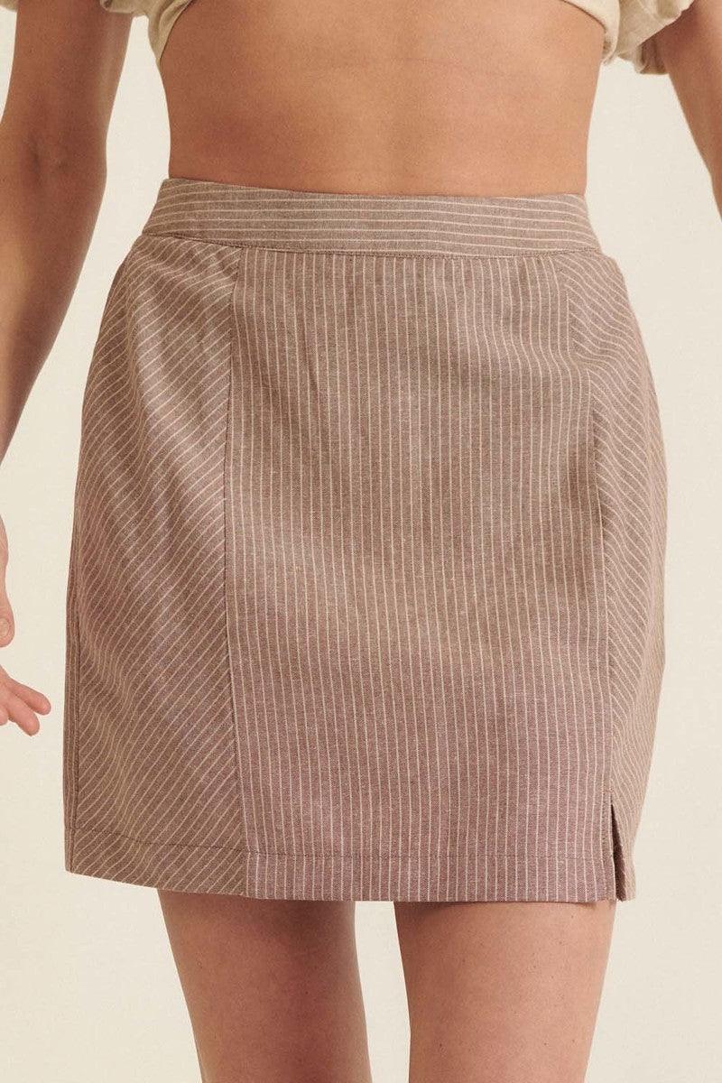 Banded Front Waist Pinstripe Mini Skirt Naughty Smile Fashion