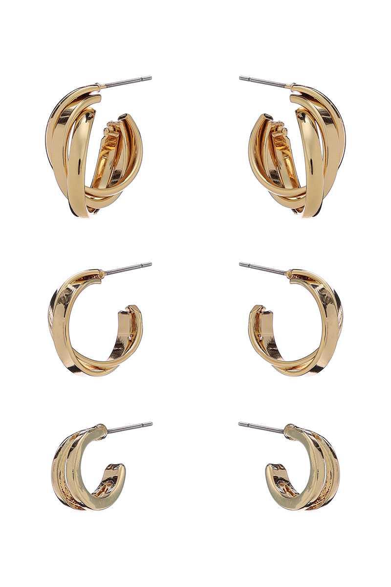Basic Metal Mini Hoop 3 Pair Earring Set Naughty Smile Fashion