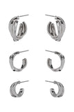 Basic Metal Mini Hoop 3 Pair Earring Set Naughty Smile Fashion