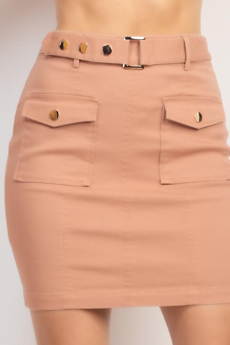 Belted Pocket Solid Mini Skirt Naughty Smile Fashion