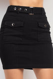 Belted Pocket Solid Mini Skirt Naughty Smile Fashion