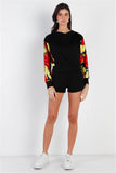Black & Satin Effect Red & Lime Floral Print Hooded Top & Short Set #Dresswomen #Shorts #Youtubeshorts