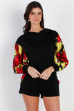Black & Satin Effect Red & Lime Floral Print Hooded Top & Short Set Naughty Smile Fashion