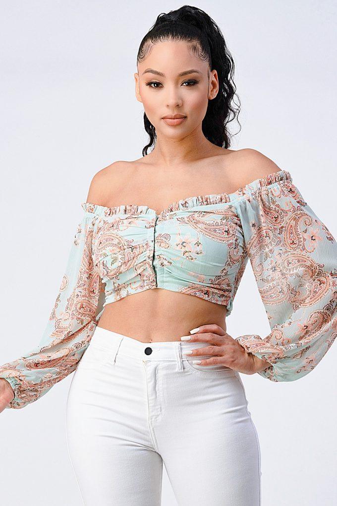 Boho Chic Off Shoulder Cropped Blouse Top Naughty Smile Fashion