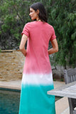 Brick Multi Color Cotton Tie-dye V-neck Dress