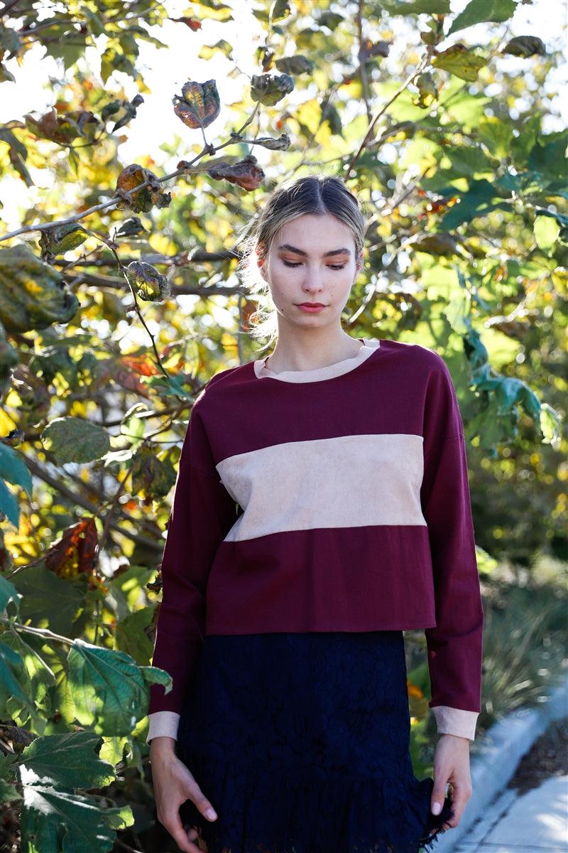 Buying Guide: Stylish and Healthy Dresses 2023 | Fashionably Fit | Burgundy Colorblock Long Sleeve Crop Top