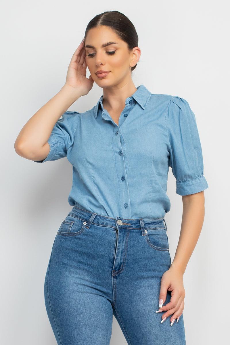 Button-down Denim Shirt Top--women dress-Naughty Smile Fashion-Organic Corset Co-USA