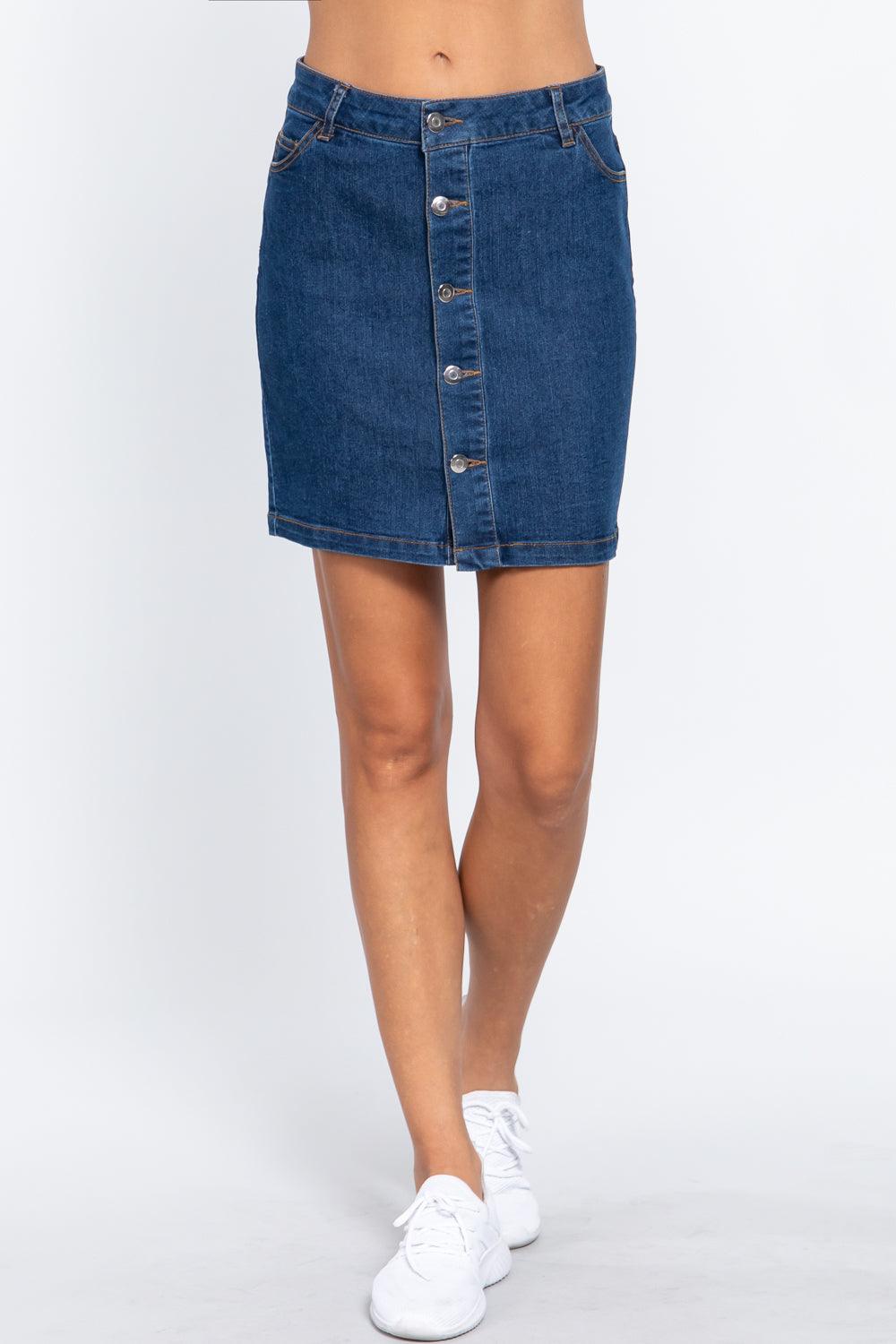 Buttoned Stretch Denim Mini Skirt Naughty Smile Fashion