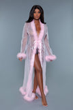 Full-length Sheer Robe With Marabou Feather Trim