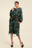 Camouflage Printed Midi Dress With Rings