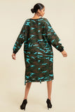 Camouflage Printed Midi Dress With Rings