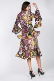 Cascade Ruffle Sleeve Frill Tiered Bottom Print Midi Dress Naughty Smile Fashion