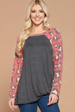 Casual French Terry Side Twist Top With Animal Print Long Sleeves Naughty Smile Fashion