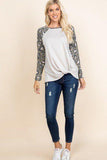 Casual French Terry Side Twist Top With Animal Print Long Sleeves Naughty Smile Fashion