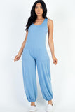 Casual Solid French Terry Sleeveless Scoop Neck Front Pocket Jumpsuit Naughty Smile Fashion