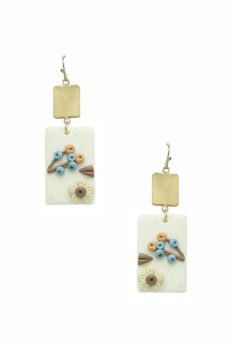 Clay Flower Rectangle Dangle Earring Naughty Smile Fashion