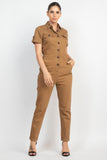 Collared Button-front Jumpsuit Naughty Smile Fashion