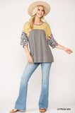 Colorblock Knit And Floral Print Mixed Top With Dolman Sleeve Naughty Smile Fashion