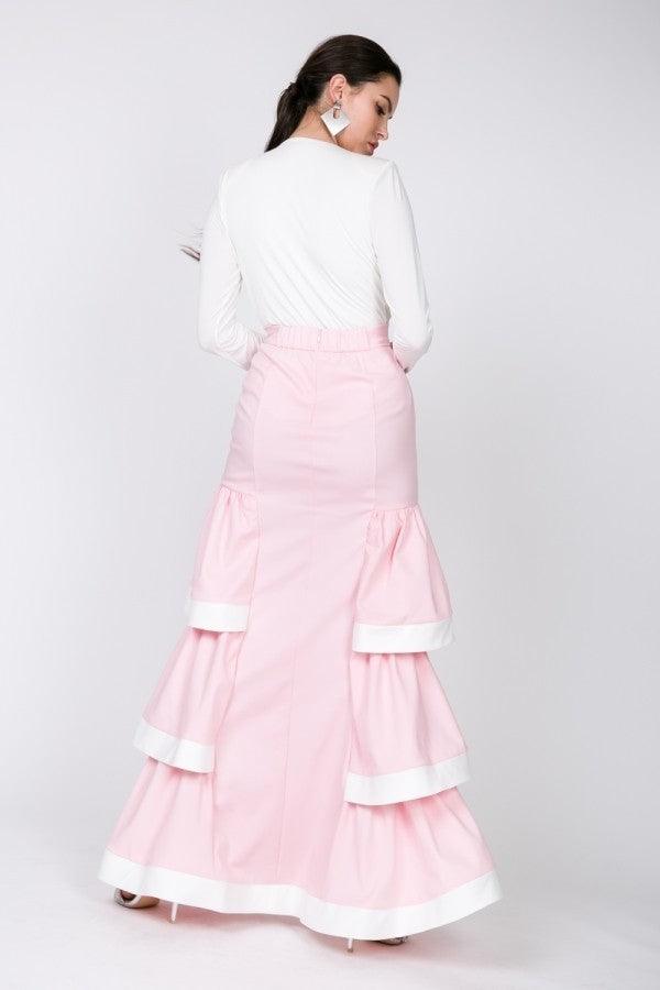 Contrast Hem Ruffle Layer Maxi Skirt Naughty Smile Fashion