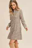 Corduroy Printed Button Down Front Collar Long Sleeve Dress Naughty Smile Fashion